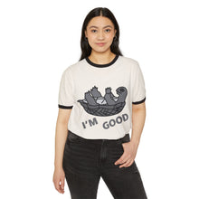 Load image into Gallery viewer, Funny Sloth Graphic Ringer T-Shirt - "I'M GOOD" - Unisex Cotton Tee

