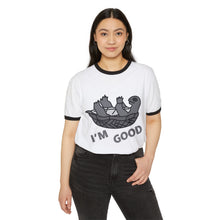 Load image into Gallery viewer, Funny Sloth Graphic Ringer T-Shirt - "I'M GOOD" - Unisex Cotton Tee
