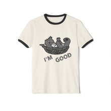 Load image into Gallery viewer, Funny Sloth Graphic Ringer T-Shirt - "I'M GOOD" - Unisex Cotton Tee

